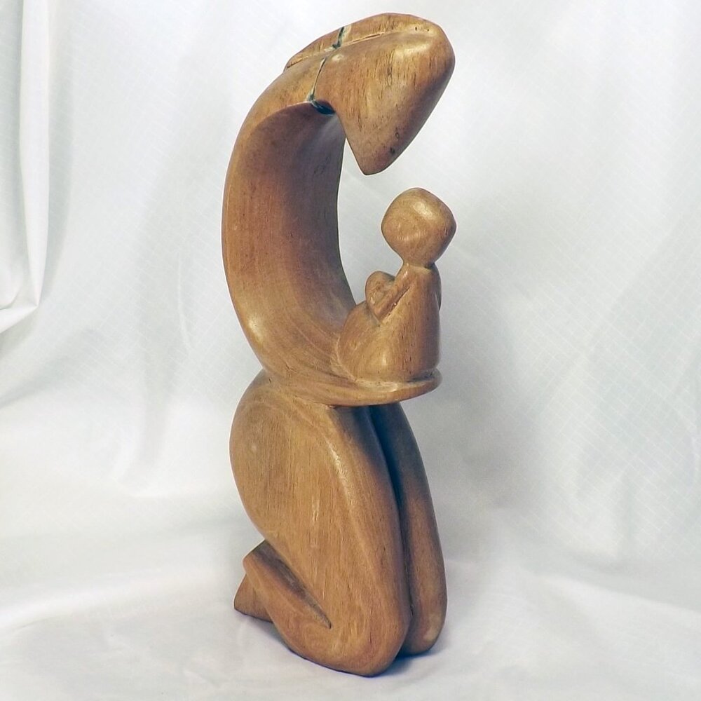Hand Carved Wood Mother and Child